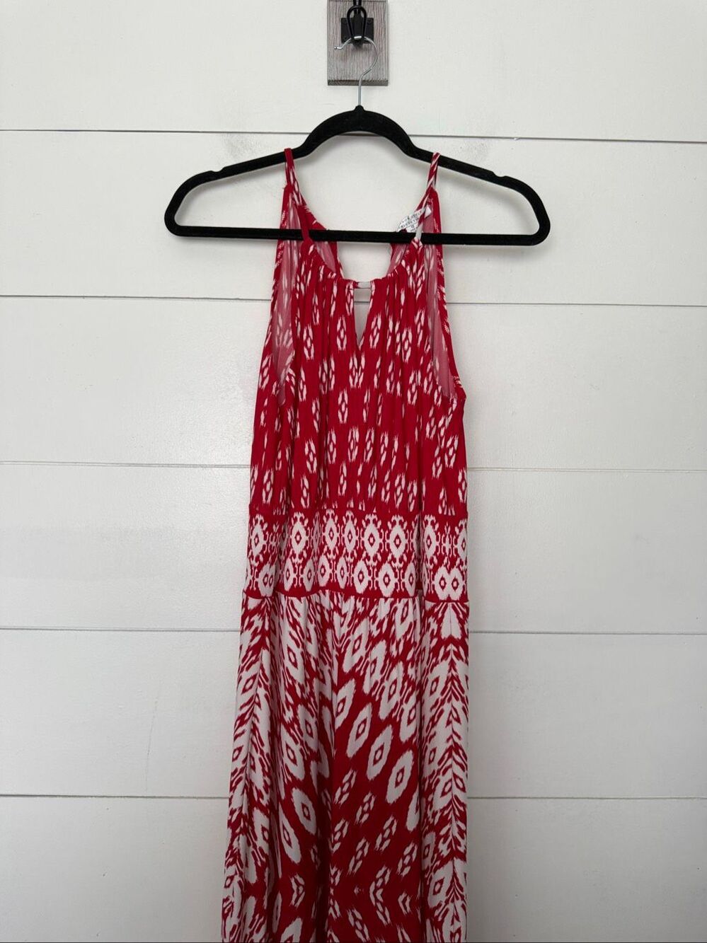 London Style Women’s 12 Red White Halter Dress Maxi